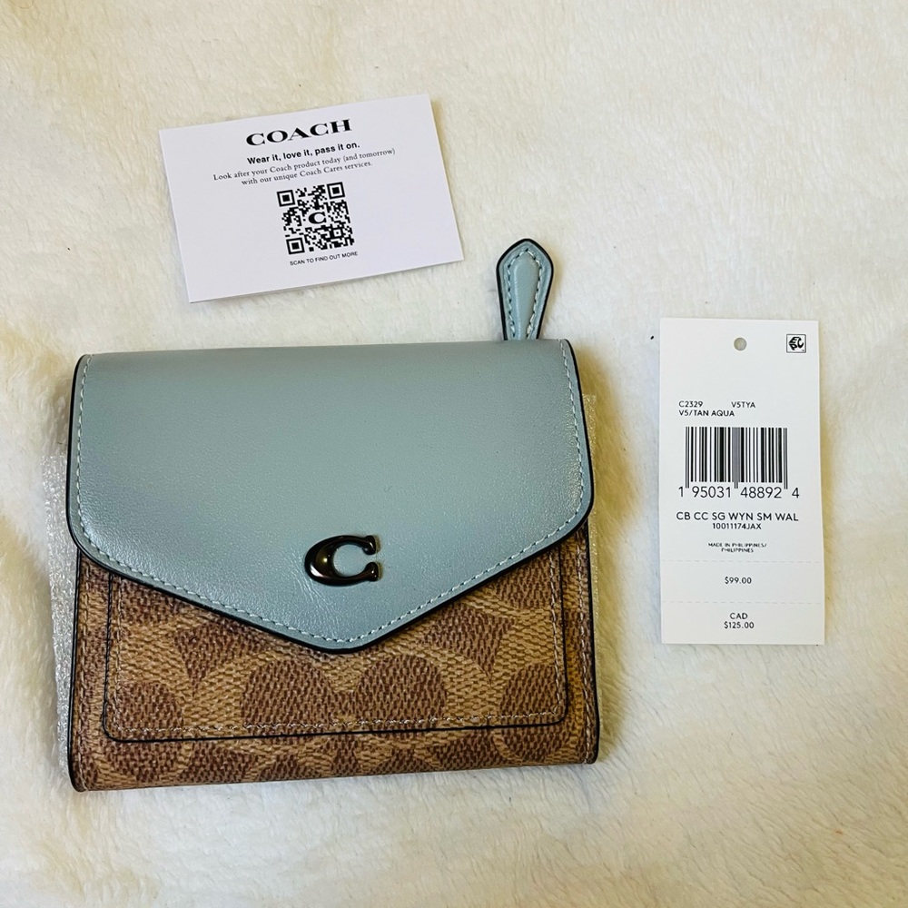 Coach Women's Light Blue and Brown Wallet